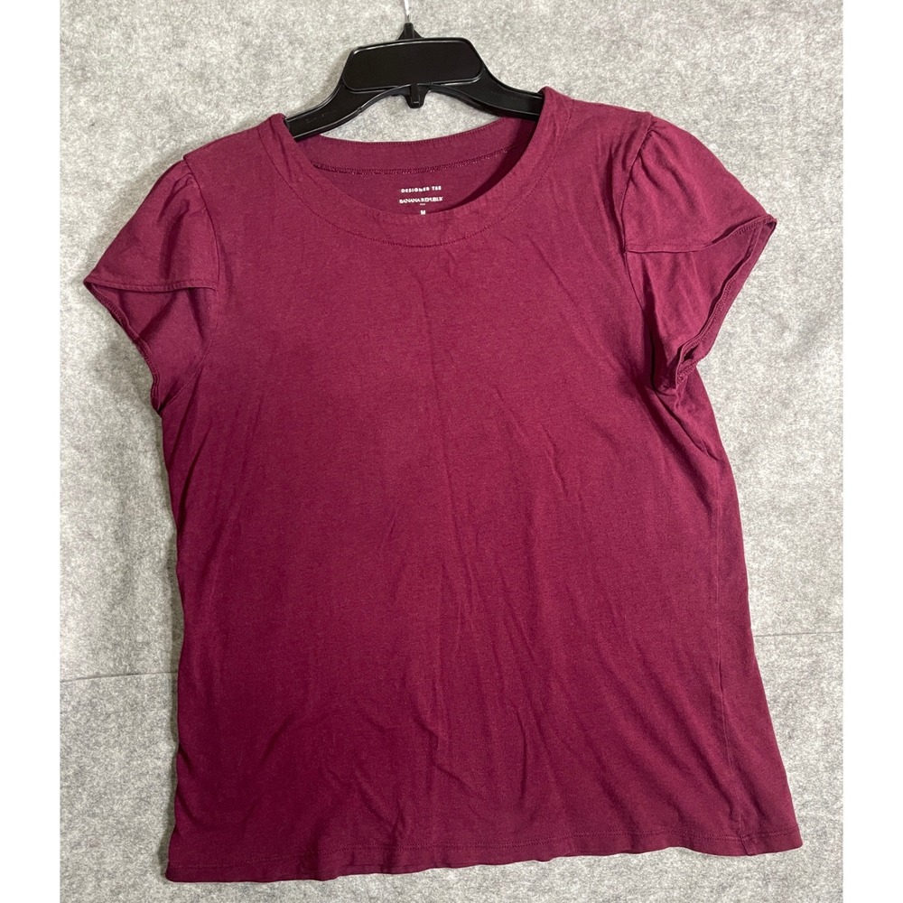 Banana Republic Designer Tee Burgundy Maroon Tulip Puff Sleeve Cotton Modal M